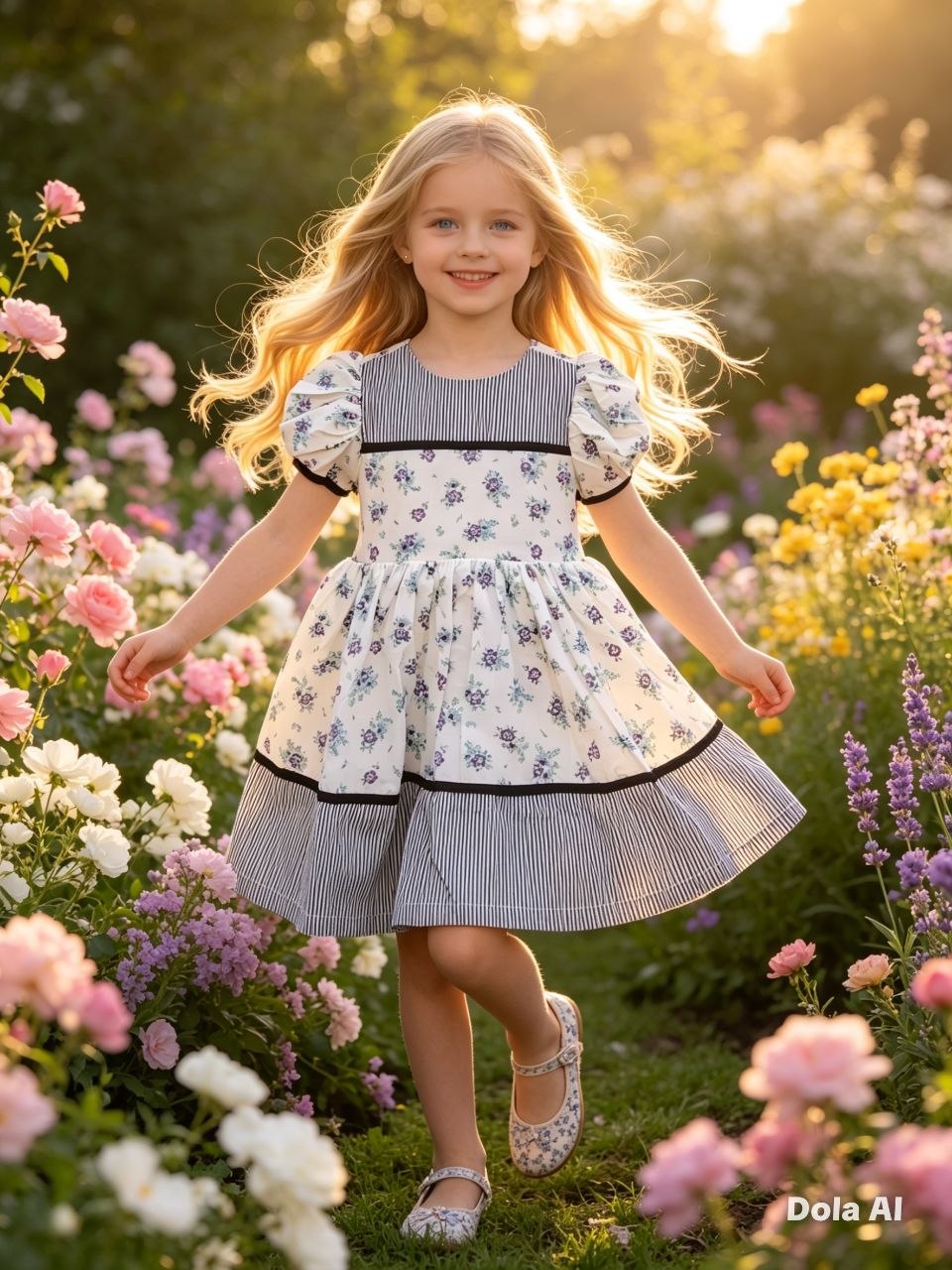 Sweetheart Rose Polka-Dot Border Dress