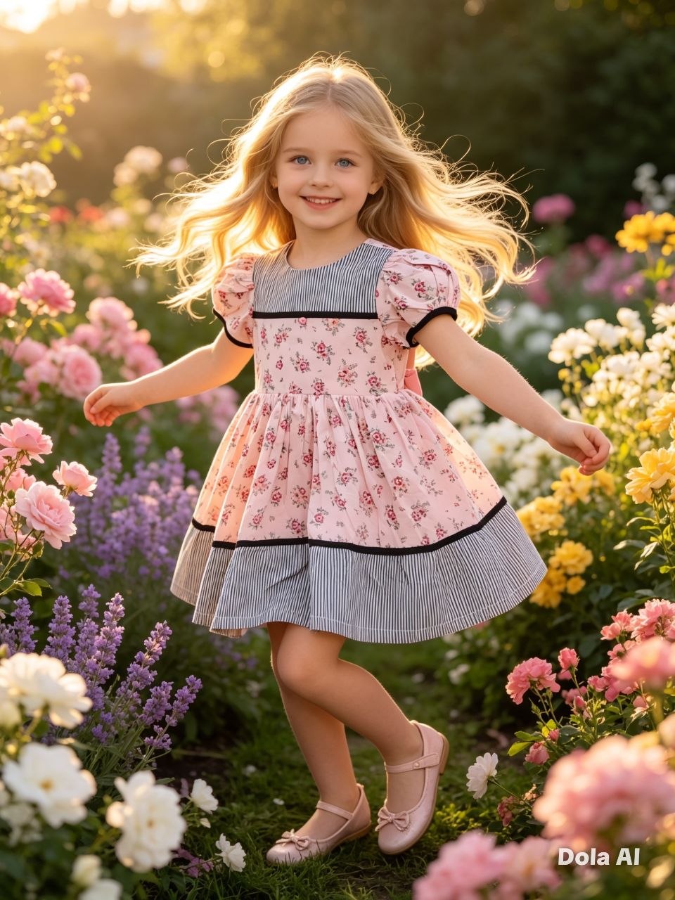 Sweetheart Rose Polka-Dot Border Dress