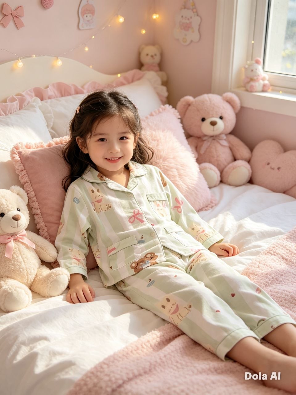 Sage & Pink Striped Bunny Pajama Set