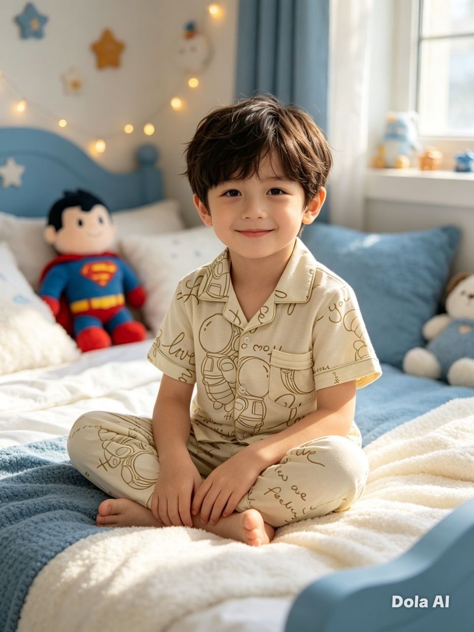 Cosmic Space Doodle Pajama Set (Blue / Beige)