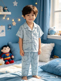 Cosmic Space Doodle Pajama Set (Blue / Beige)
