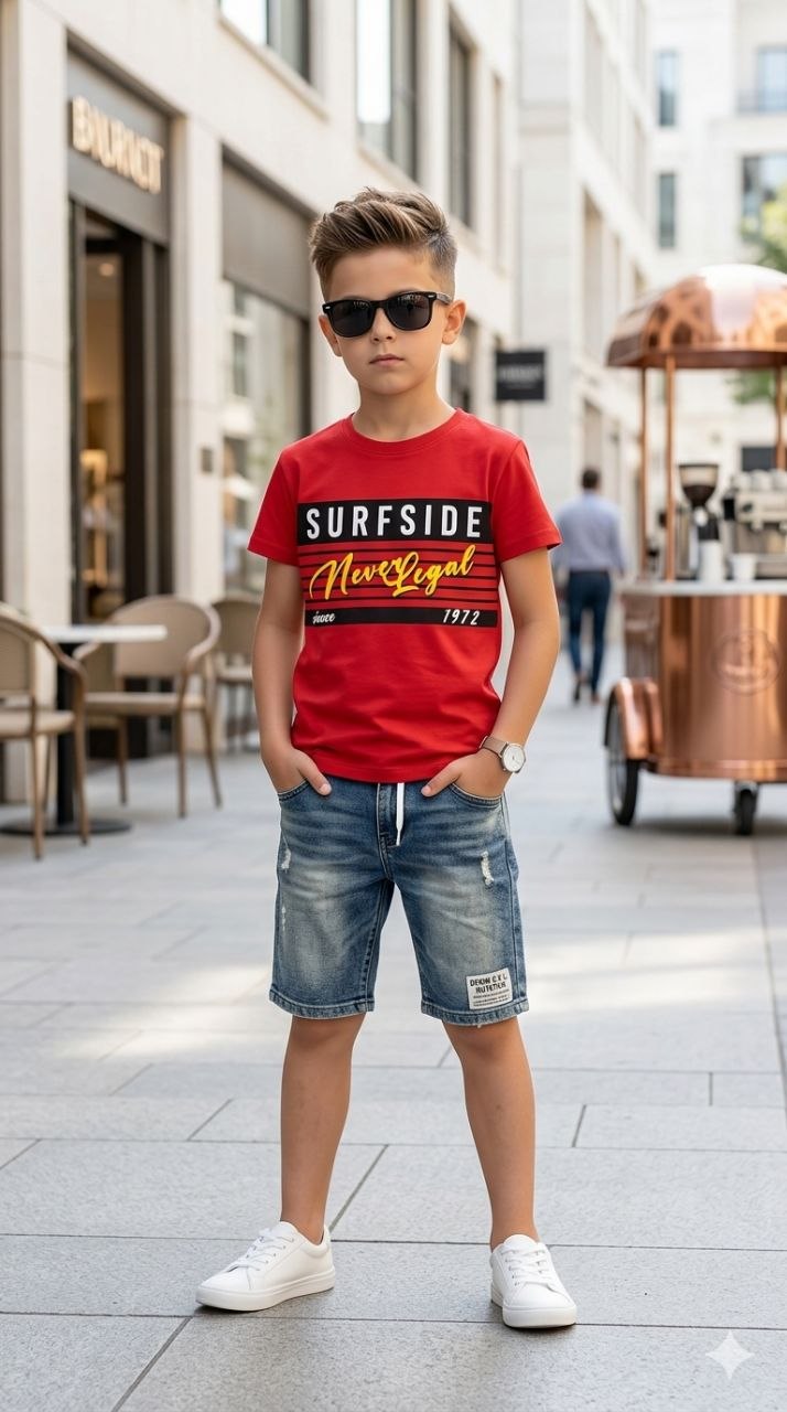 Surfside Boulevard Tee & Denim Shorts Set