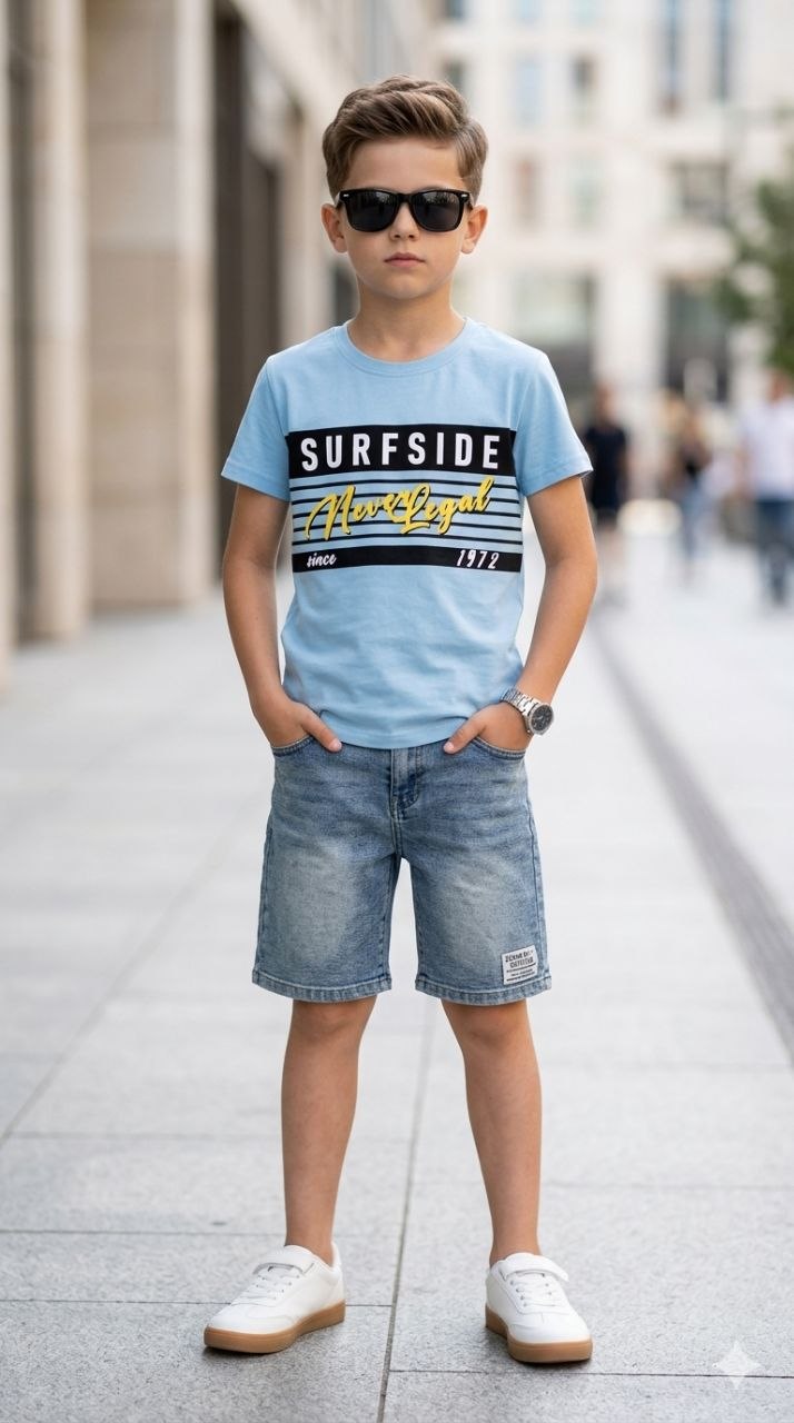 Surfside Boulevard Tee & Denim Shorts Set