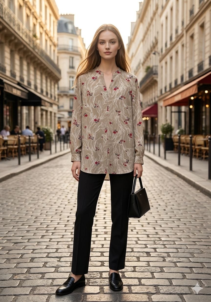 Parisian Orchard V-Neck Blouse