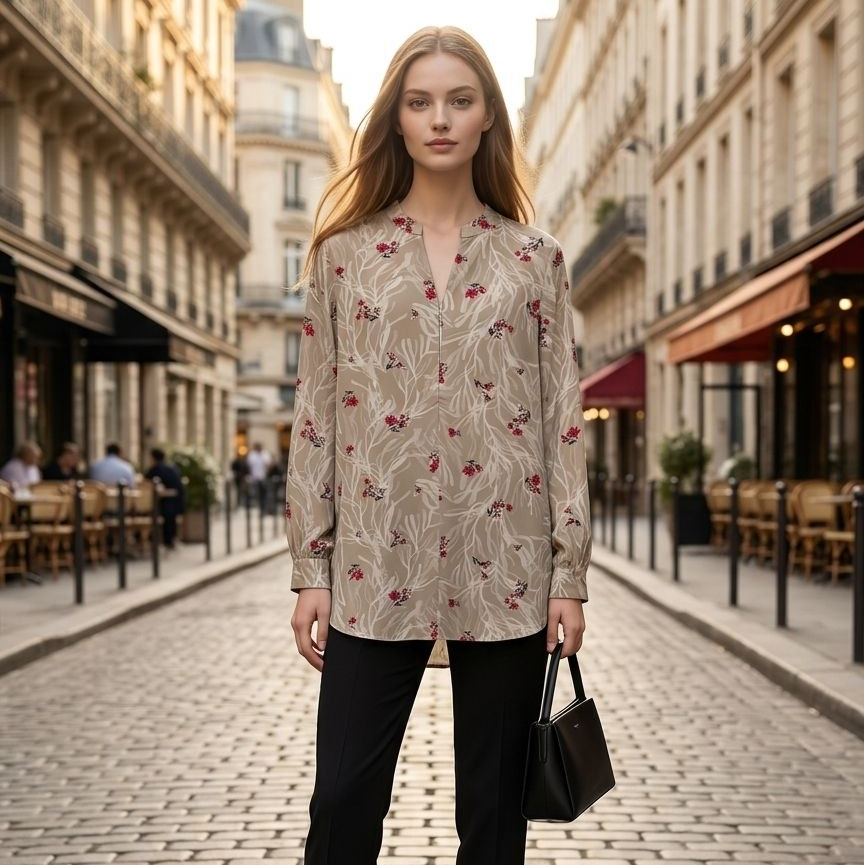 Parisian Orchard V-Neck Blouse