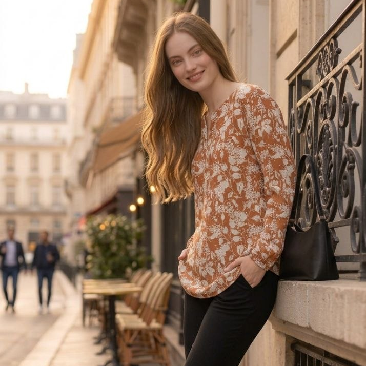 Terracotta Jasmine Split-Neck Tunic