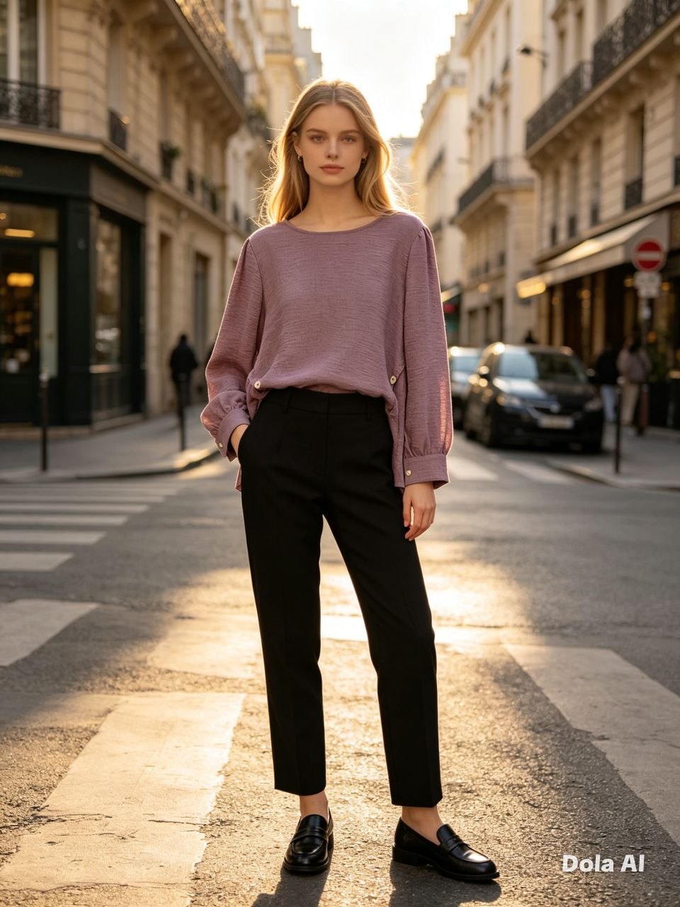Mauve Elegance Button-Accent Top