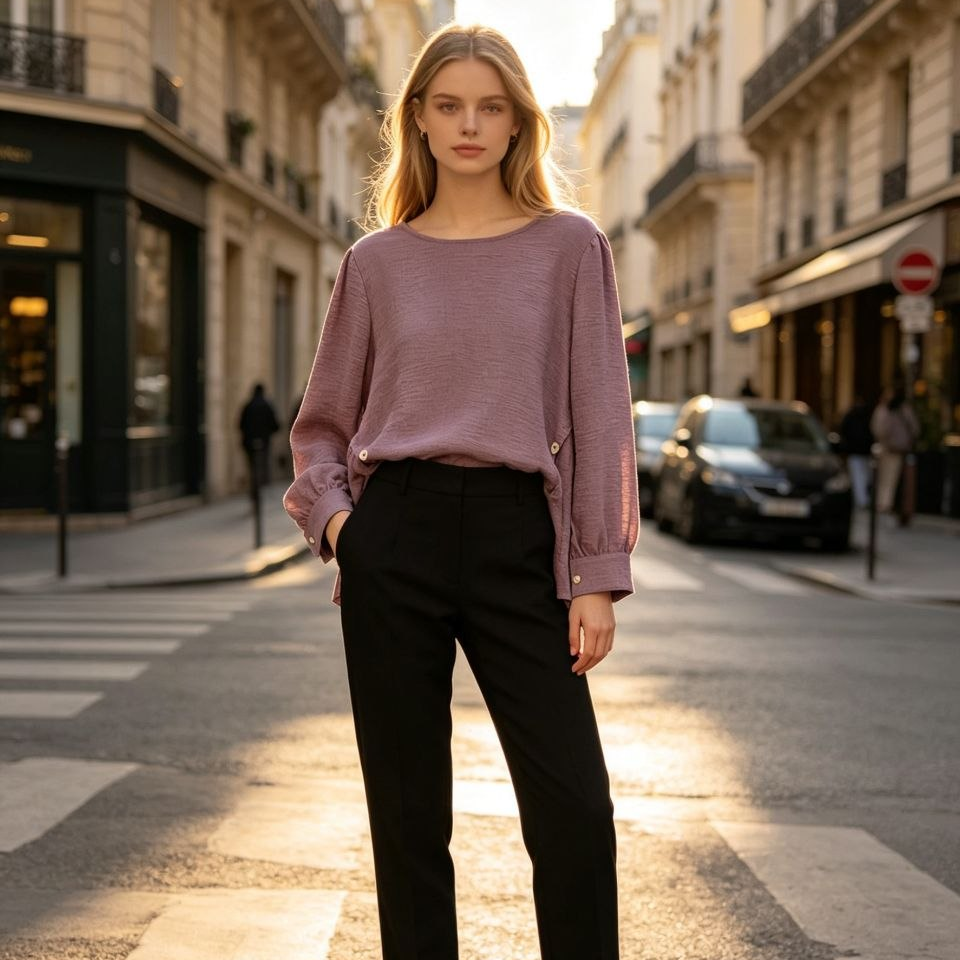 Mauve Elegance Button-Accent Top