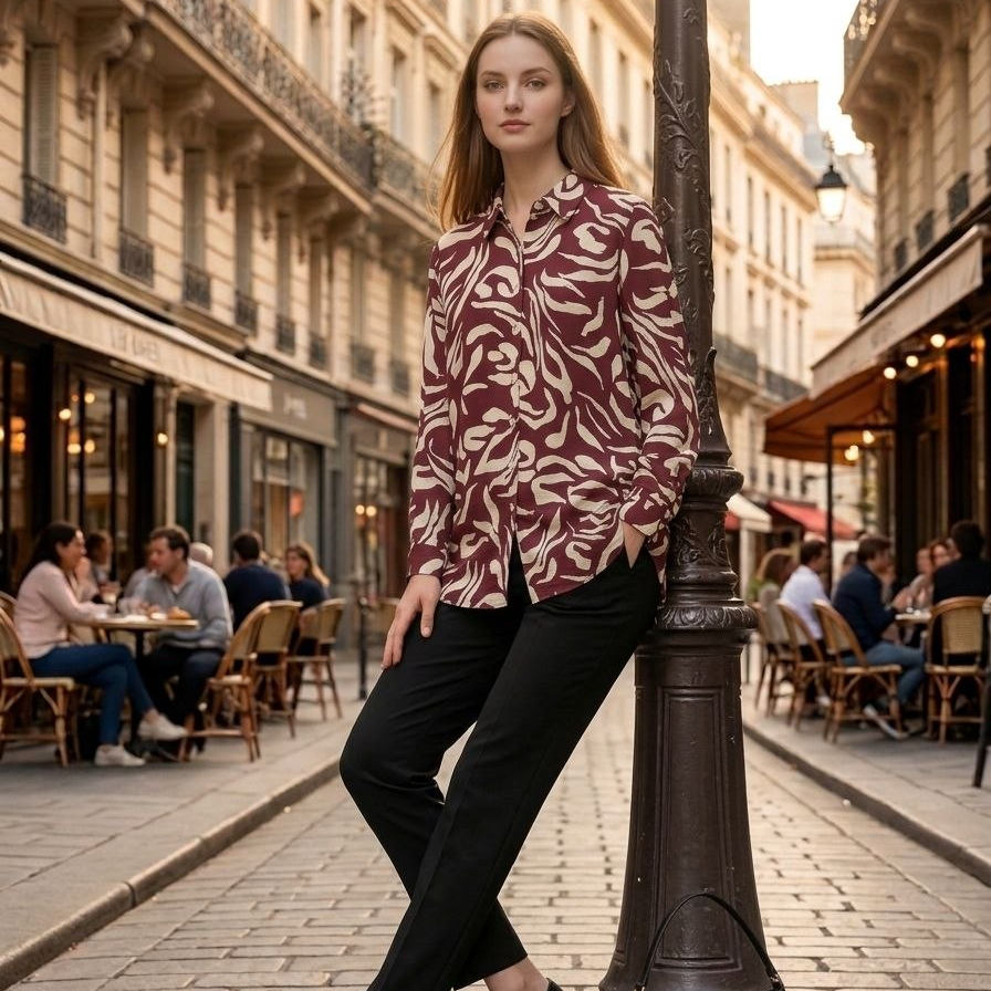 Crimson Silhouette Abstract Shirt