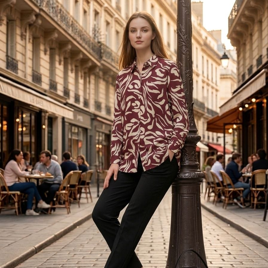 Crimson Silhouette Abstract Shirt