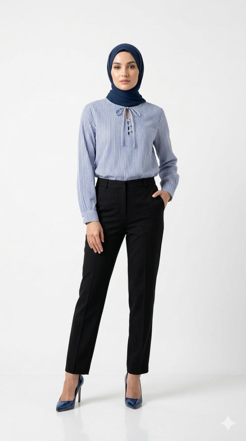 Aria Pinstripe Lace-Up Blouse