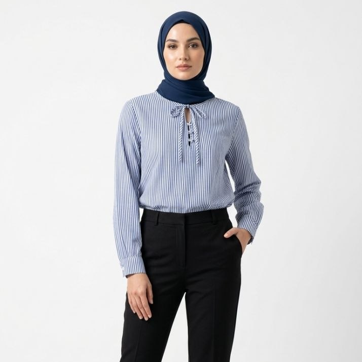 Aria Pinstripe Lace-Up Blouse