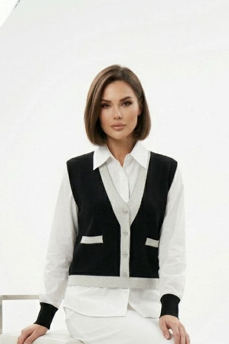 Charlotte Preppy Vest-Layered Blouse