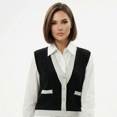 Charlotte Preppy Vest-Layered Blouse