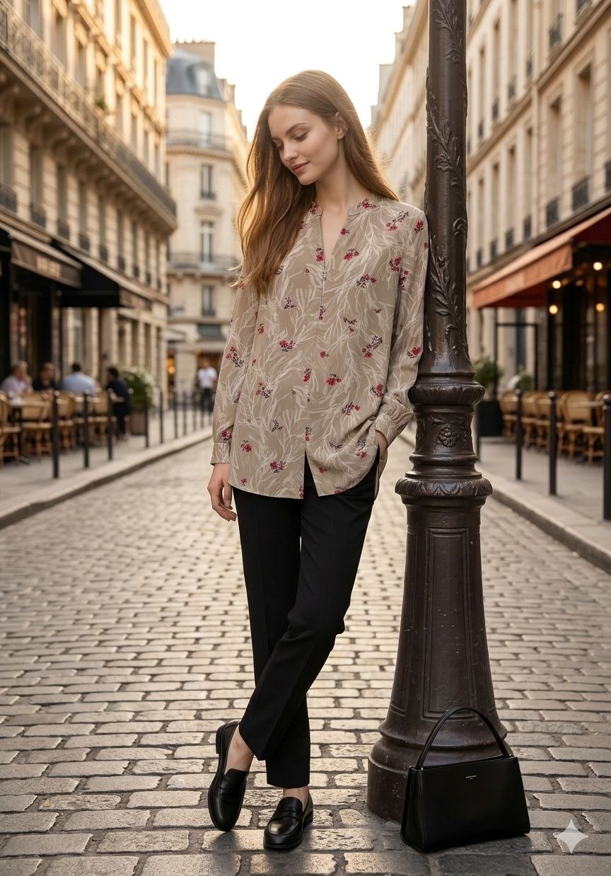 Parisian Orchard V-Neck Blouse