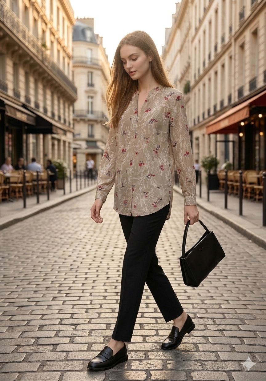 Parisian Orchard V-Neck Blouse