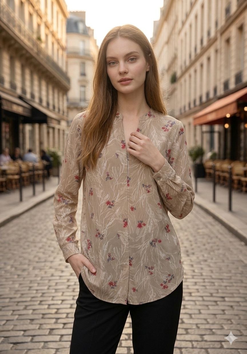 Parisian Orchard V-Neck Blouse