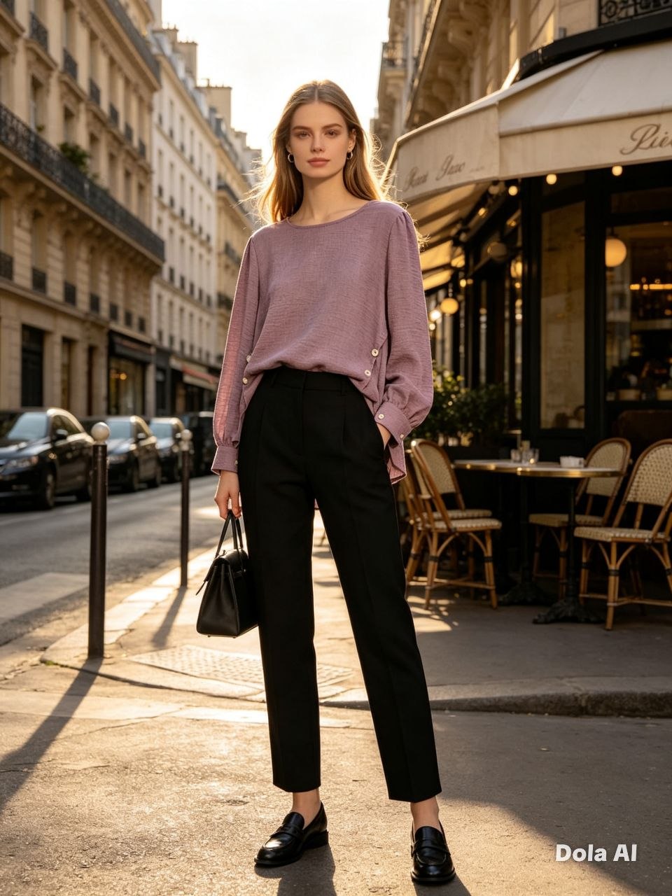Mauve Elegance Button-Accent Top
