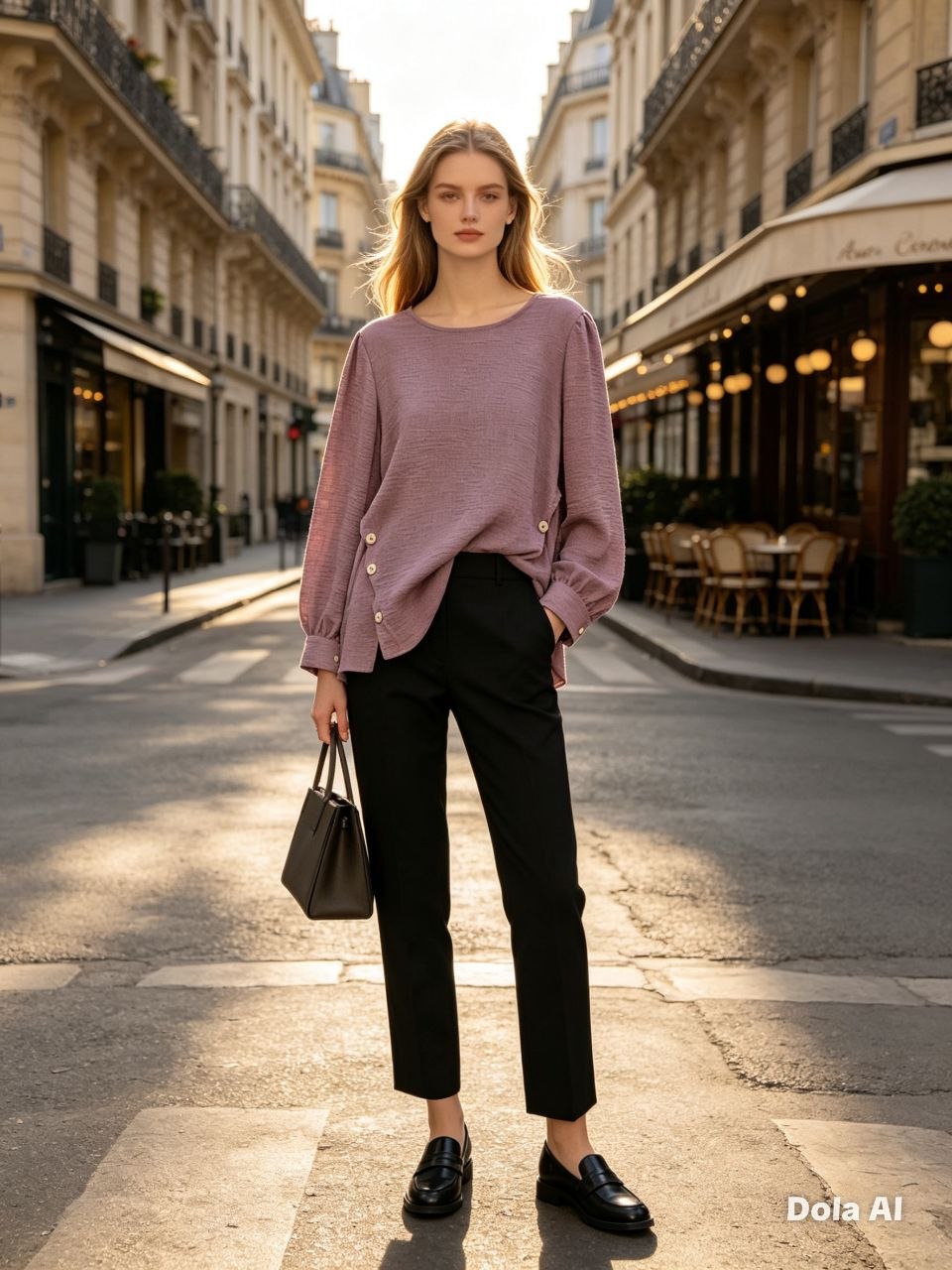 Mauve Elegance Button-Accent Top