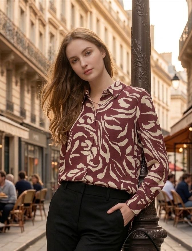 Crimson Silhouette Abstract Shirt