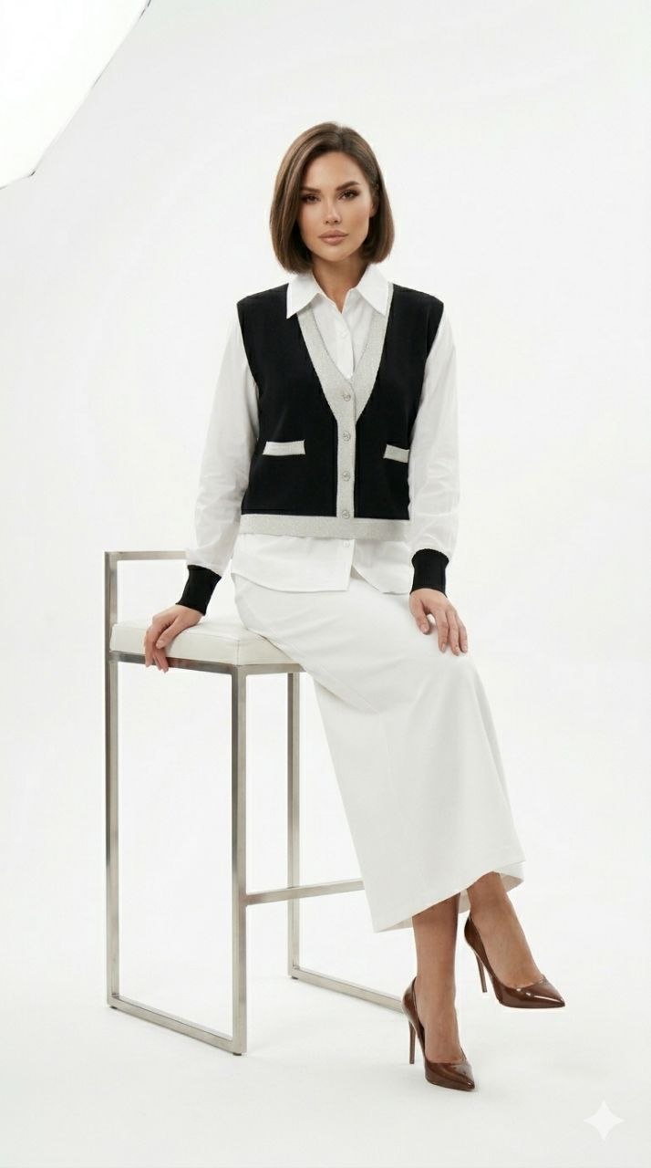 Charlotte Preppy Vest-Layered Blouse