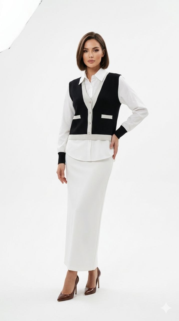 Charlotte Preppy Vest-Layered Blouse