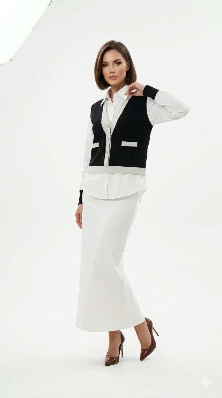 Charlotte Preppy Vest-Layered Blouse
