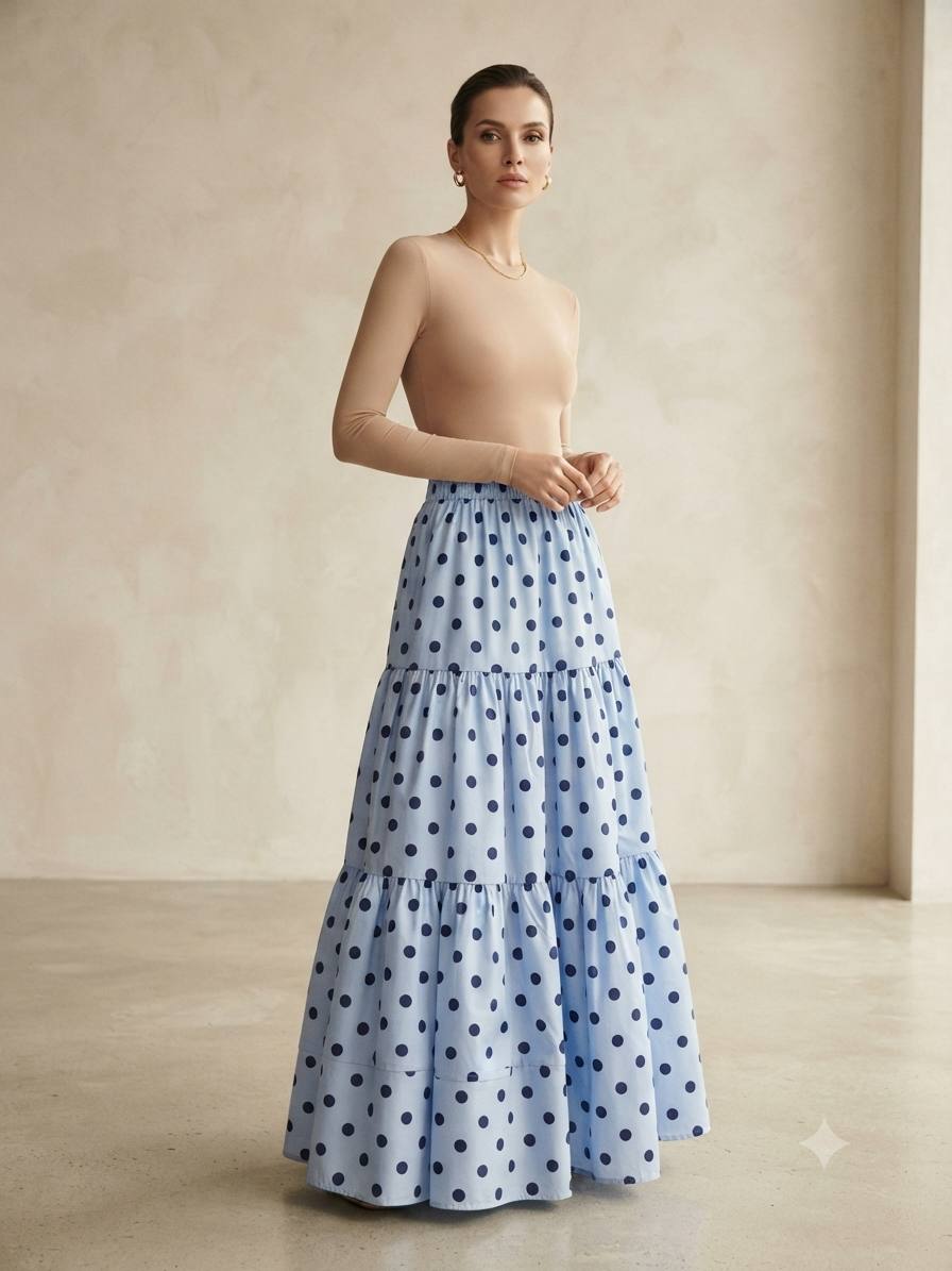Polka Dot Tiered Maxi Skirt