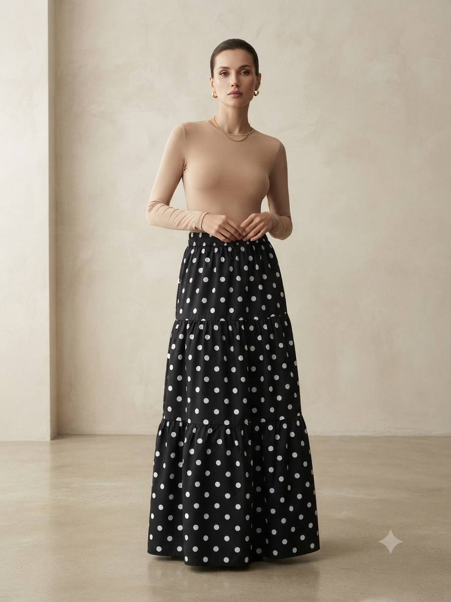 Polka Dot Tiered Maxi Skirt