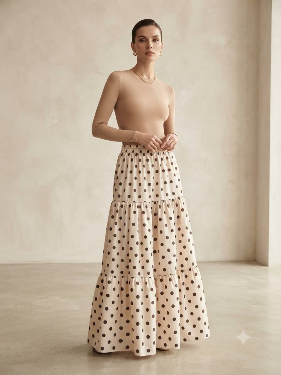 Polka Dot Tiered Maxi Skirt