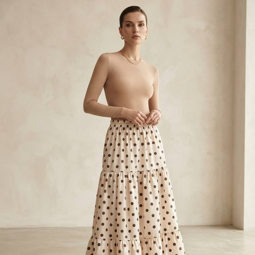 Polka Dot Tiered Maxi Skirt