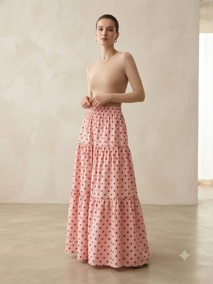 Polka Dot Tiered Maxi Skirt