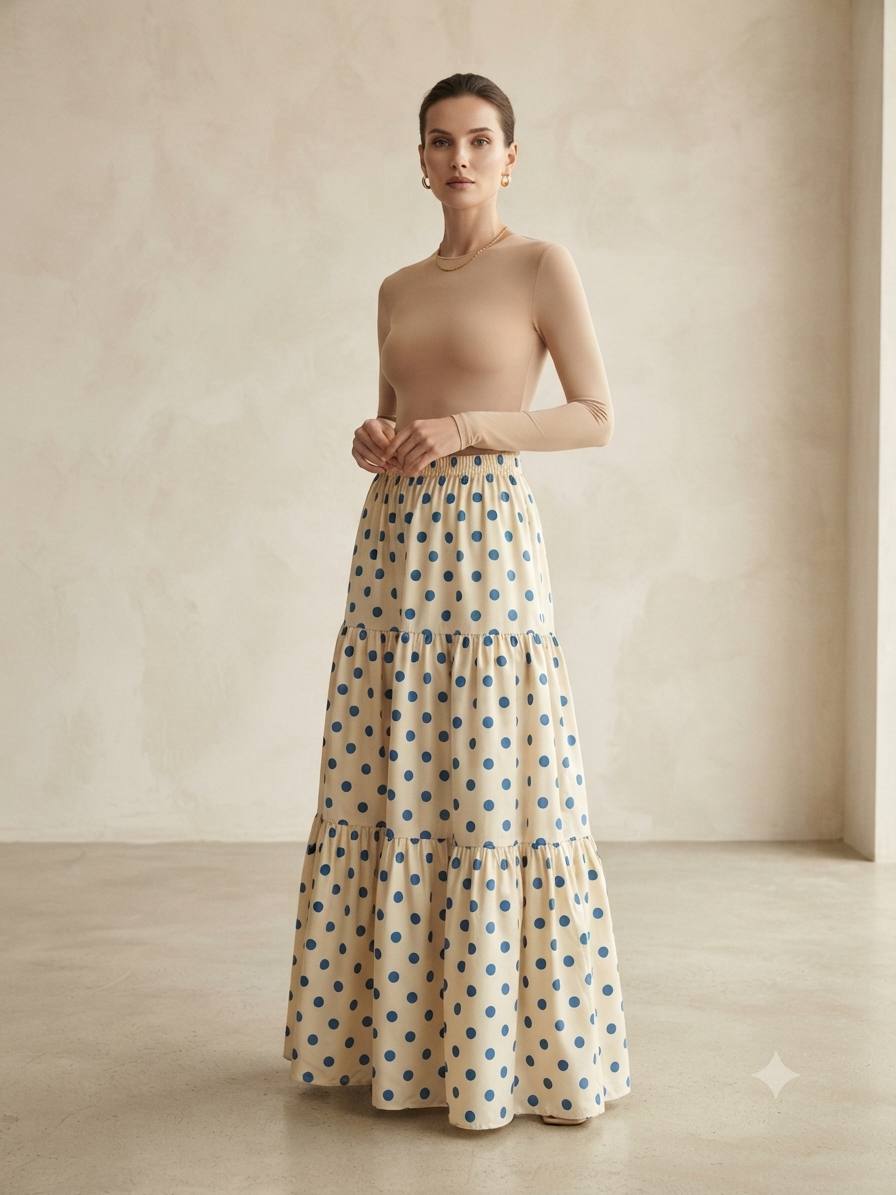 Polka Dot Tiered Maxi Skirt
