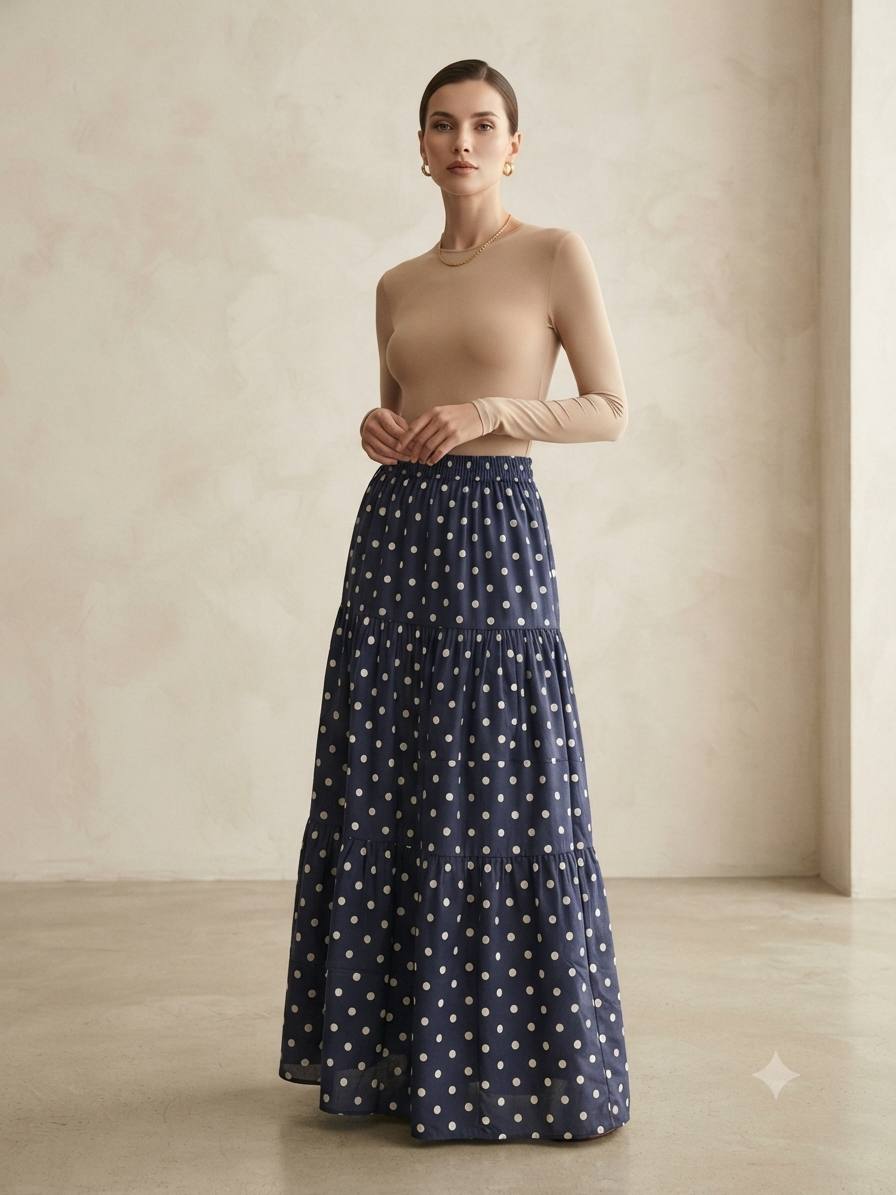 Polka Dot Tiered Maxi Skirt