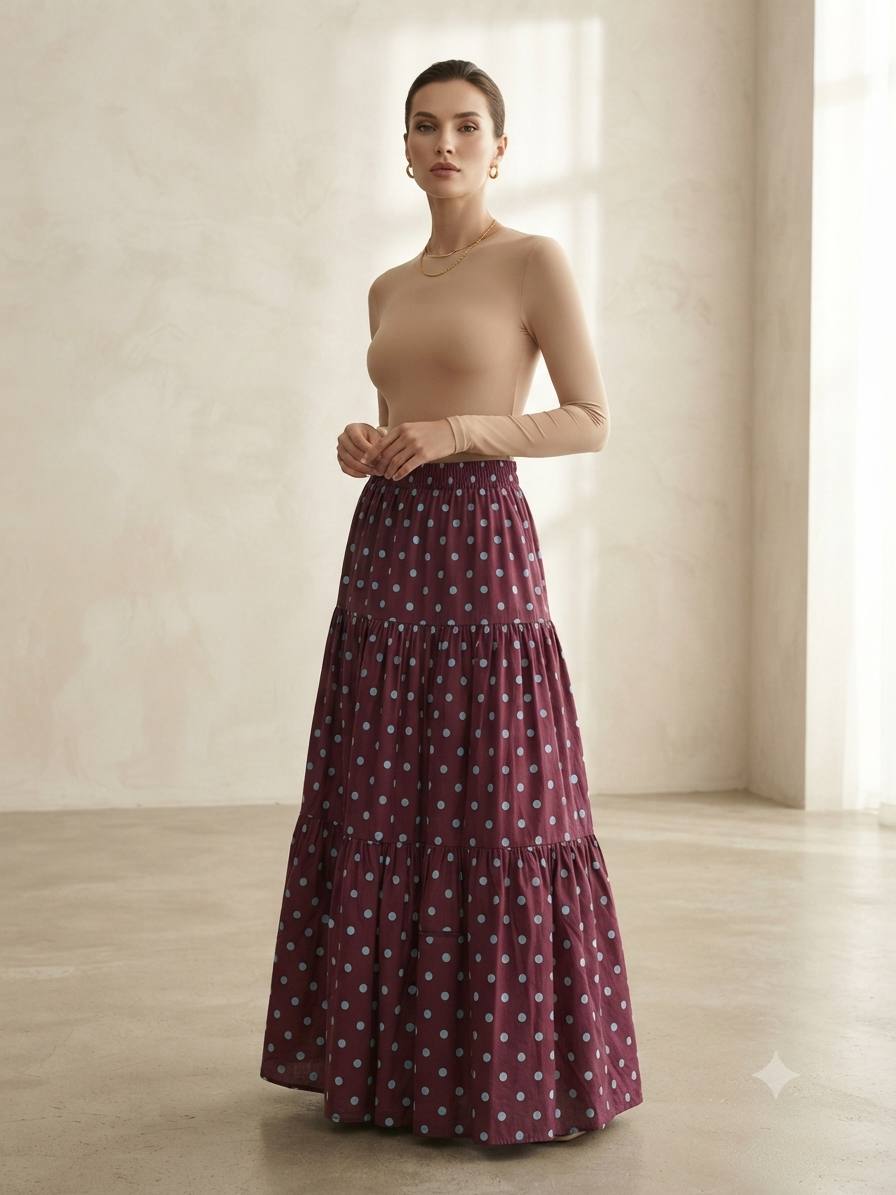 Polka Dot Tiered Maxi Skirt
