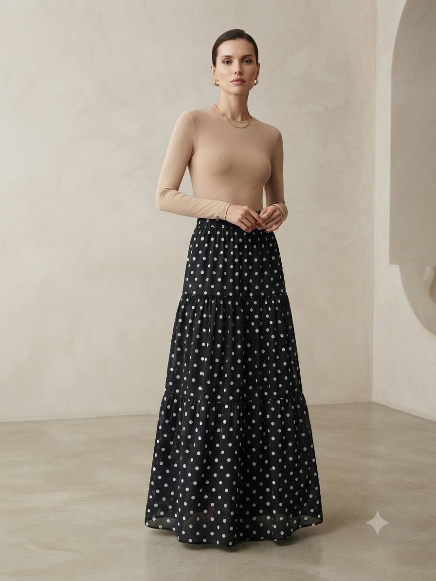 Polka Dot Tiered Maxi Skirt