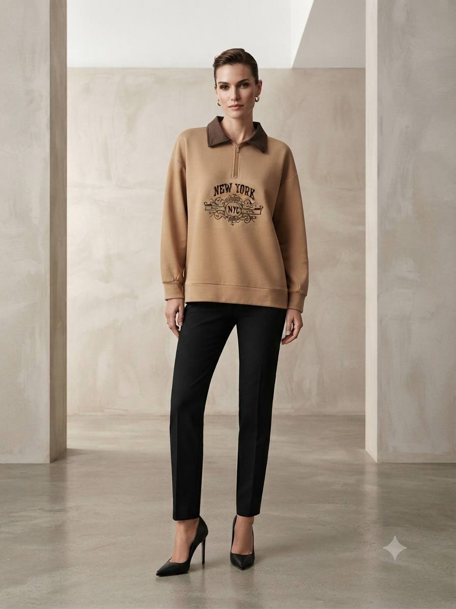 Women's New York Graphic Half-Zip Collared Sweatshirt
