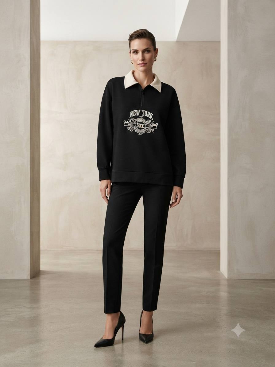 Women's New York Graphic Half-Zip Collared Sweatshirt
