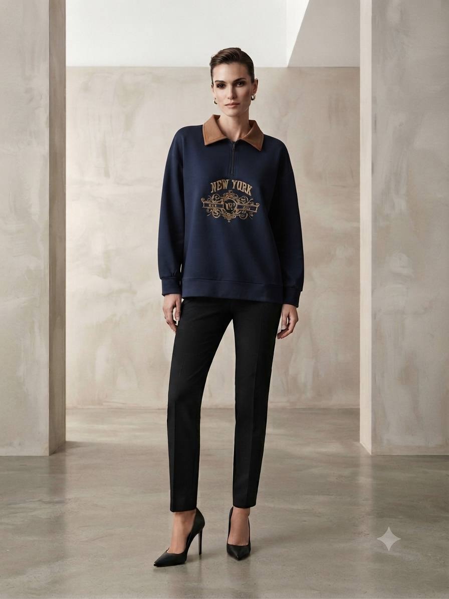 Women's New York Graphic Half-Zip Collared Sweatshirt
