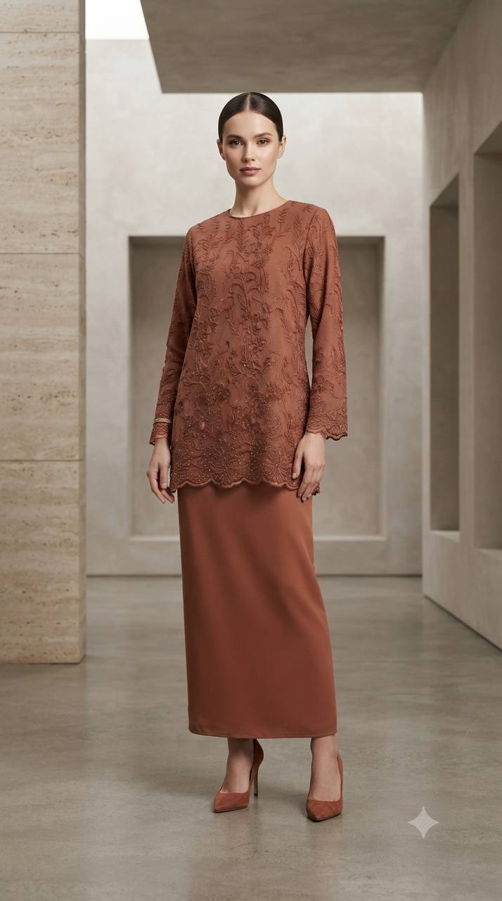 Premium Embroidered Lace Modern Kurung Set