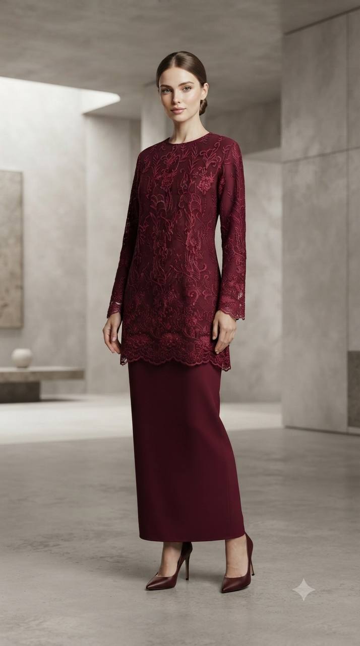 Premium Embroidered Lace Modern Kurung Set