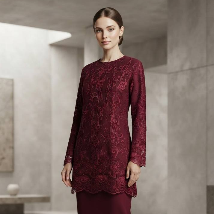 Premium Embroidered Lace Modern Kurung Set