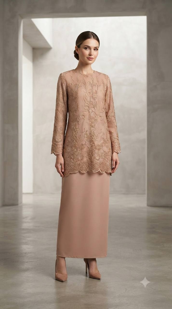 Premium Embroidered Lace Modern Kurung Set