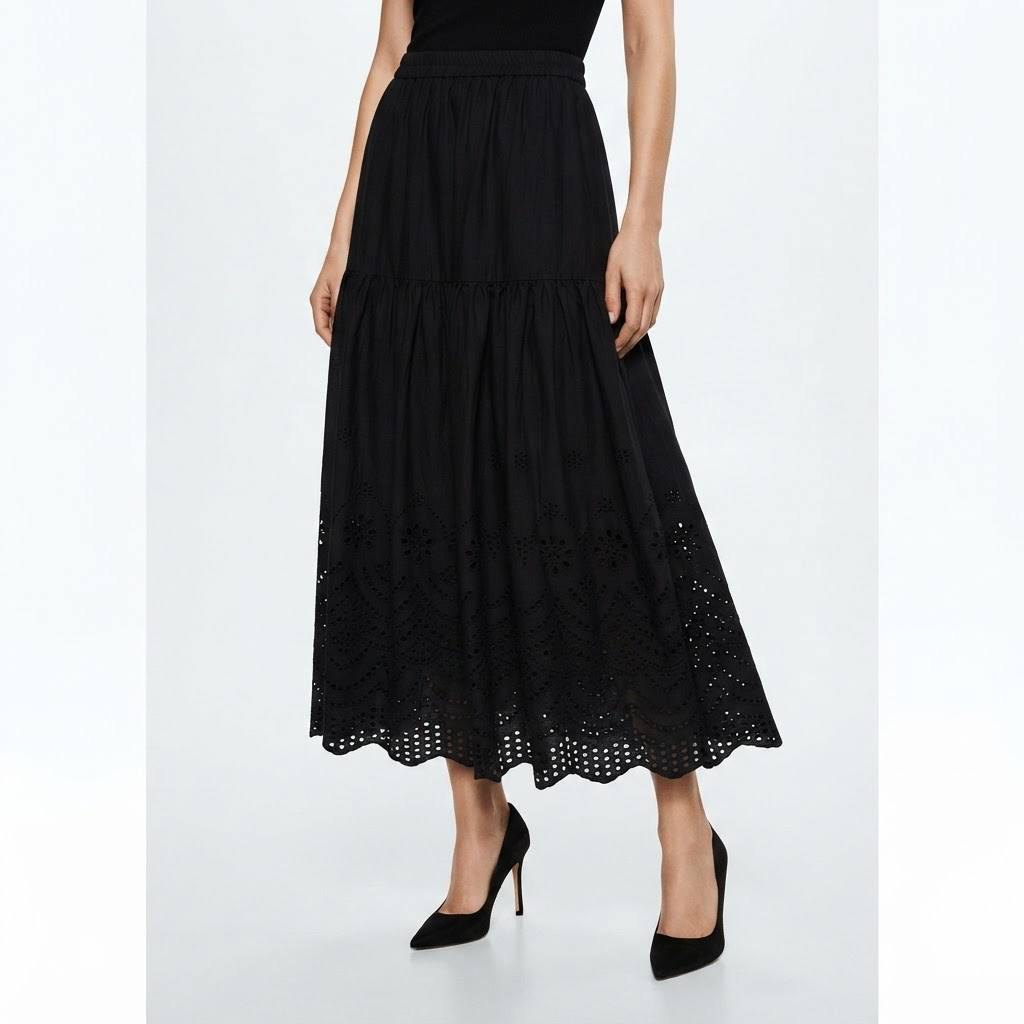 Women's Graceful Series Tiered Eyelet Embroidery Maxi Skirt