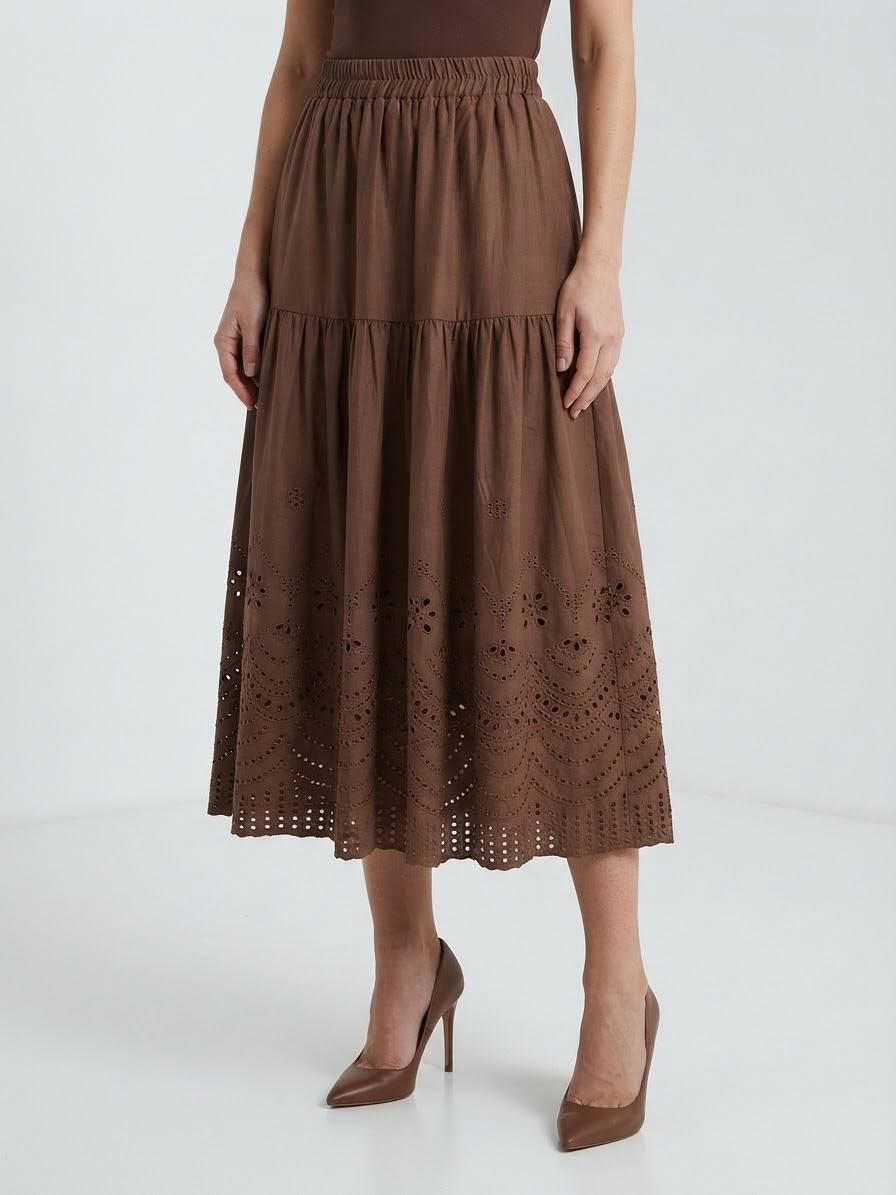 Women's Graceful Series Tiered Eyelet Embroidery Maxi Skirt