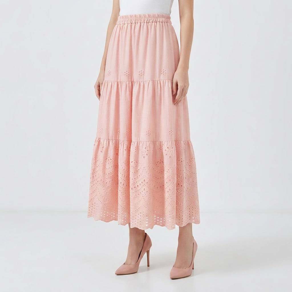 Women's Graceful Series Tiered Eyelet Embroidery Maxi Skirt