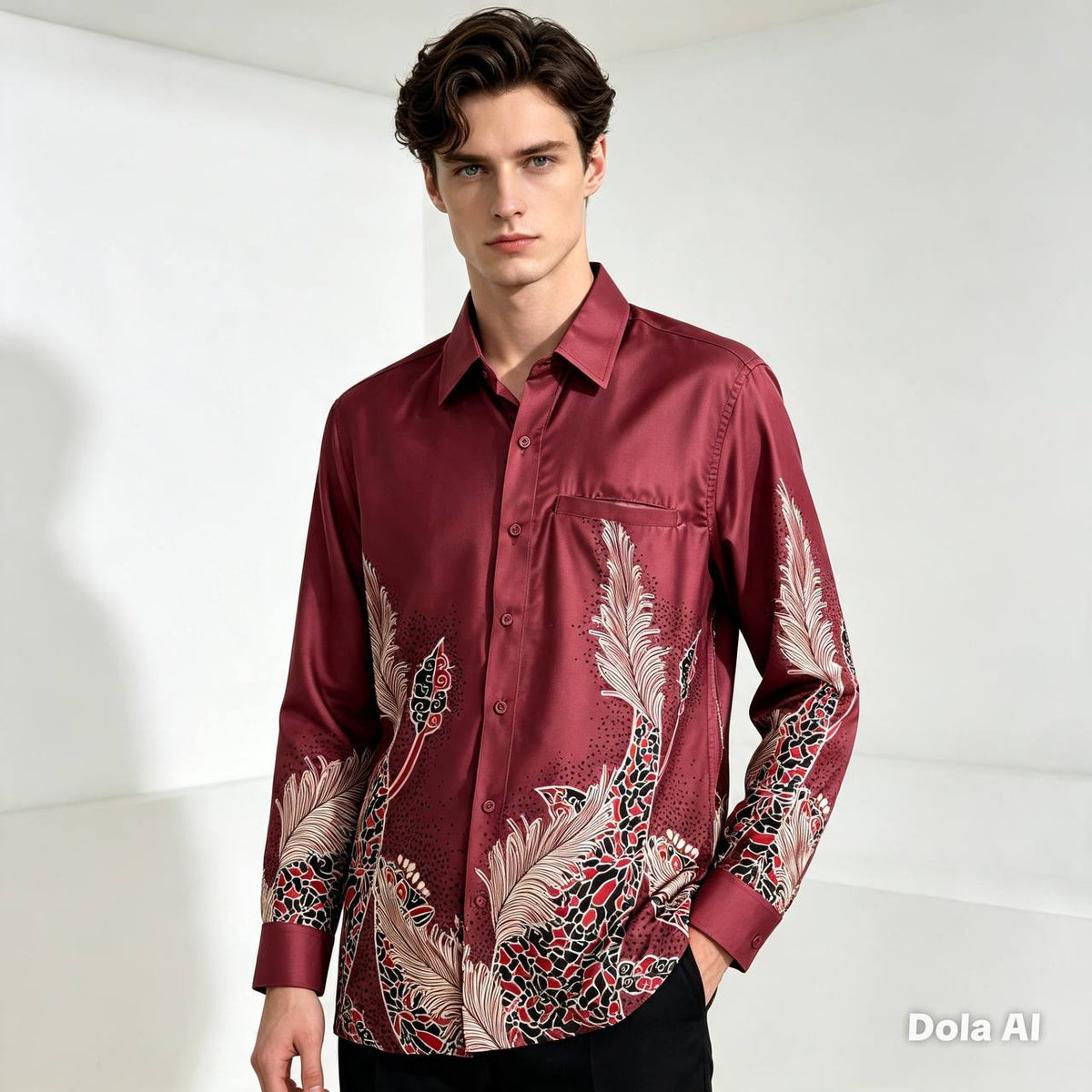 Men's Prestige Series Long Sleeve Satin Batik Shirt