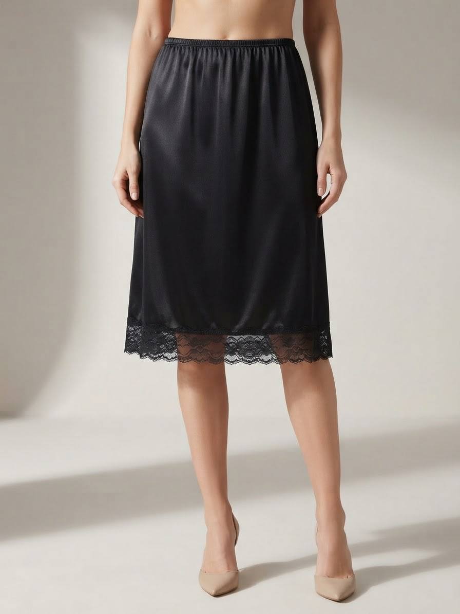 Women's Noir Series Satin Lace Trim Half Slip