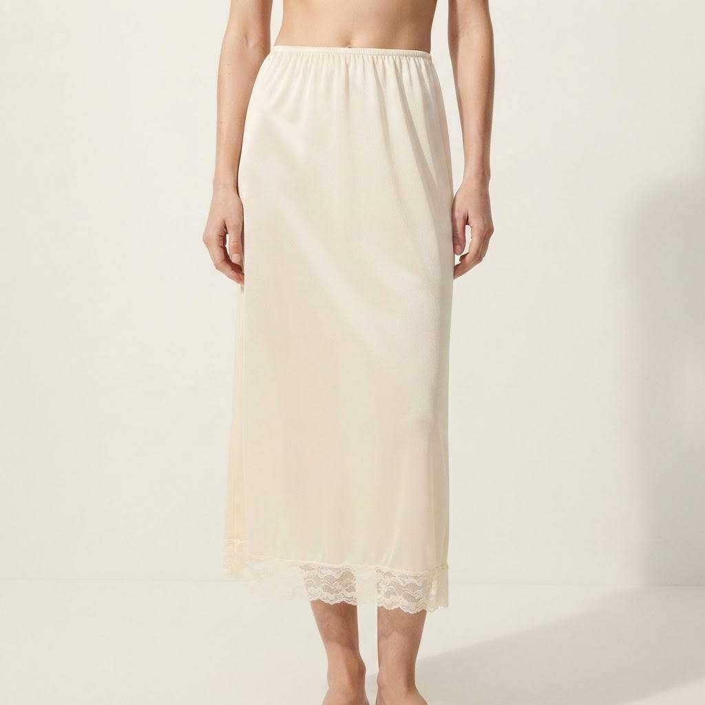 Women's Onyx Series Satin Lace Trim Long Slip