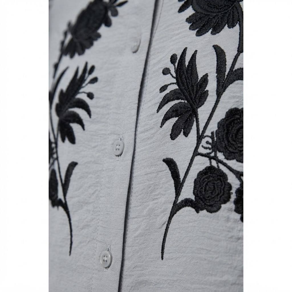 Women's Camellia Series Black Floral Embroidered Blouse